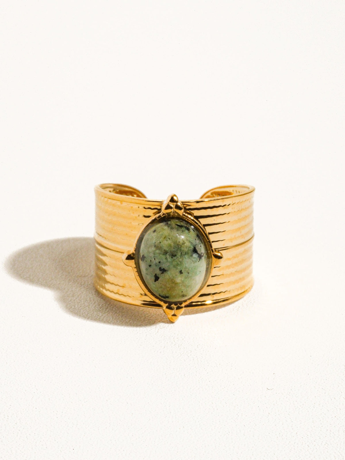 18k Gold Non-tarnish Stone Bold Adjustable Ring-Green