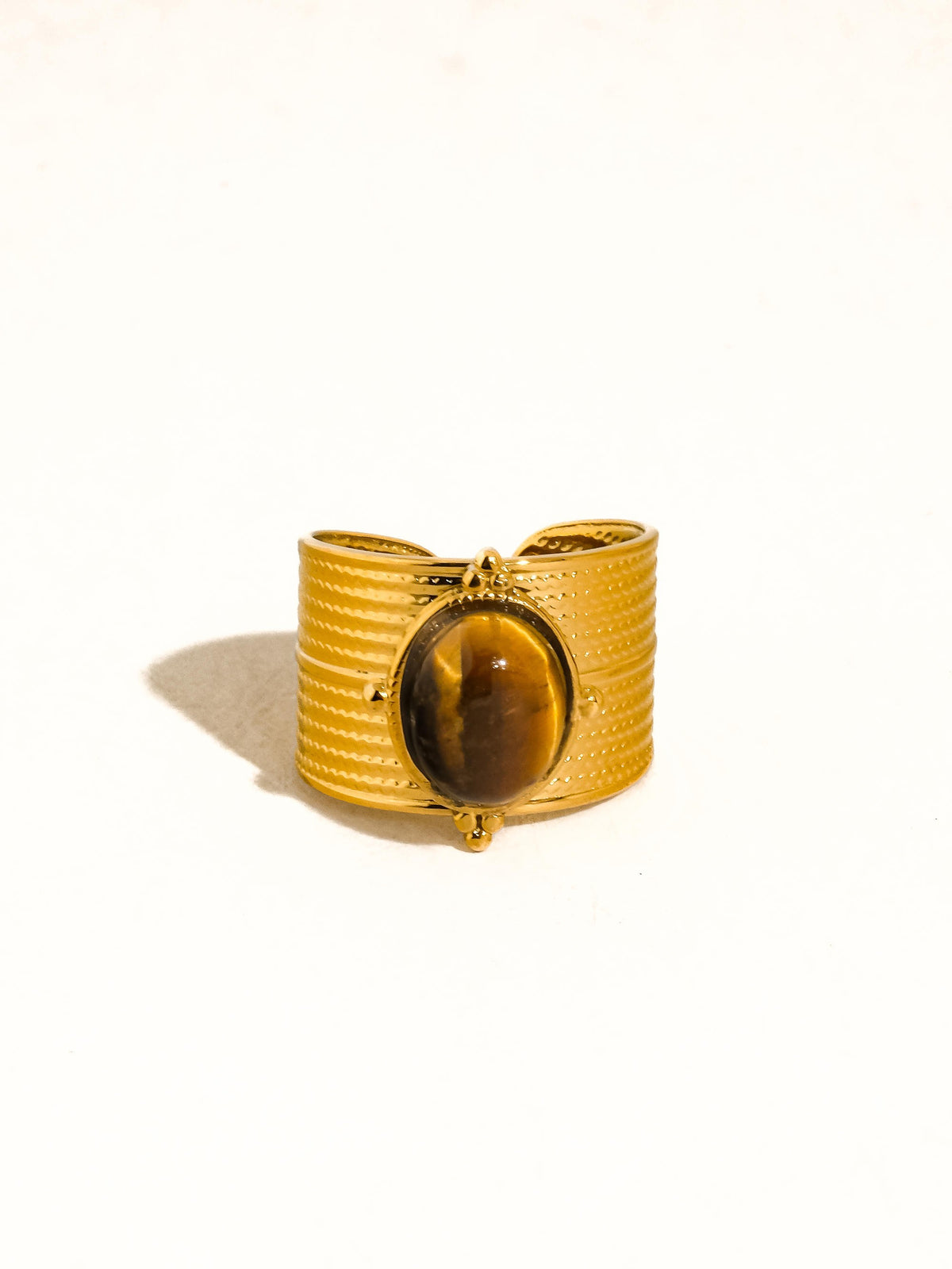 18k Gold Non-tarnish Stone Bold Adjustable Ring-Brown