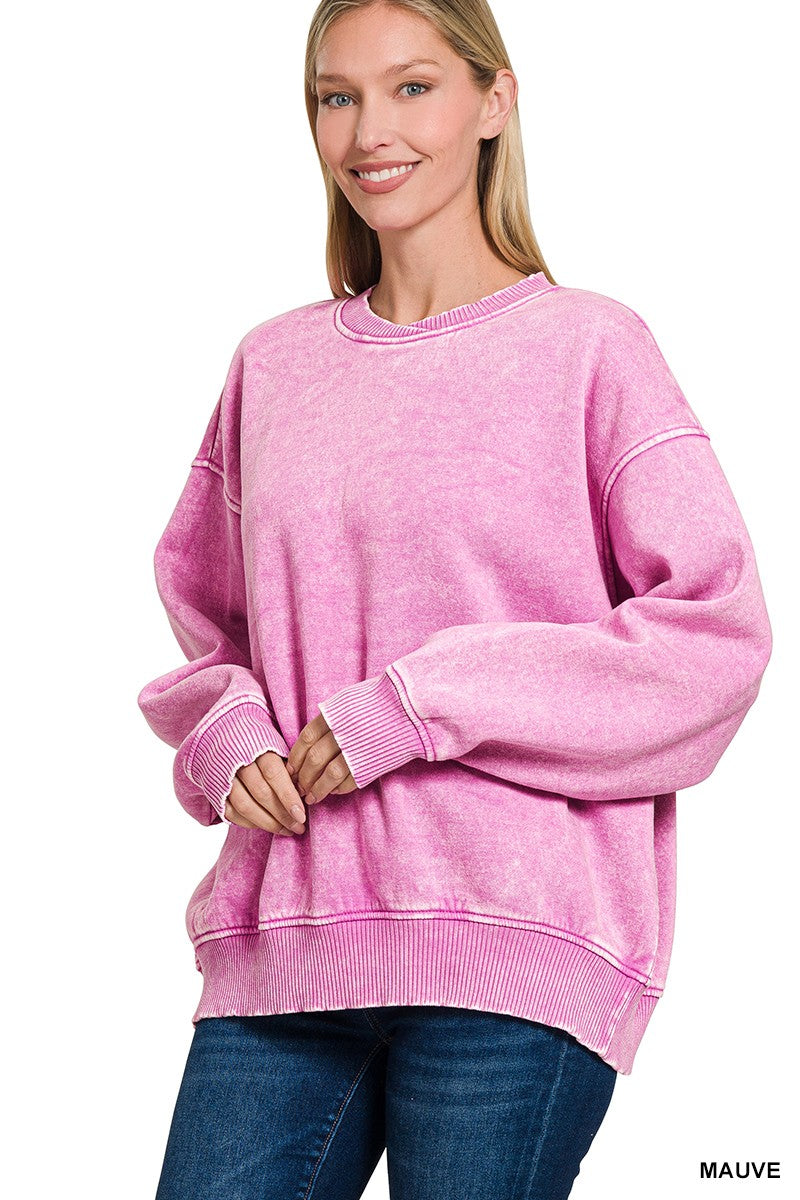 Acid Wash Fleece Oversized Pullover & Sweatpants set