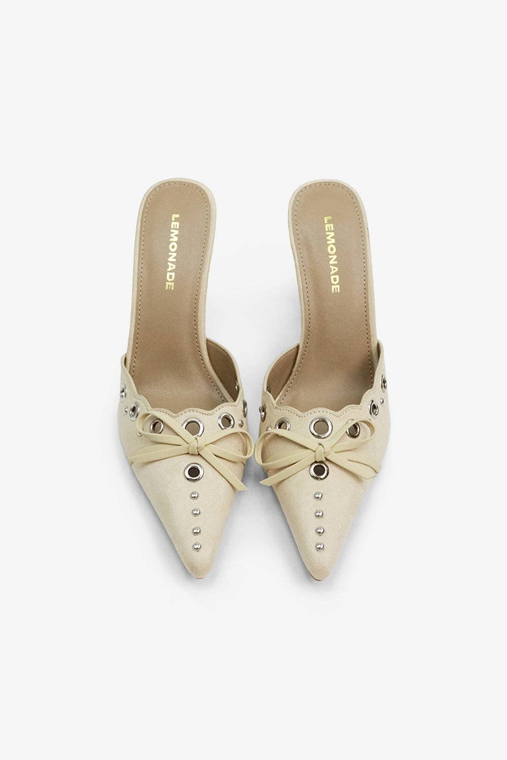 Pointed Toe Mule w/ Bow & Eyelet Embellishments