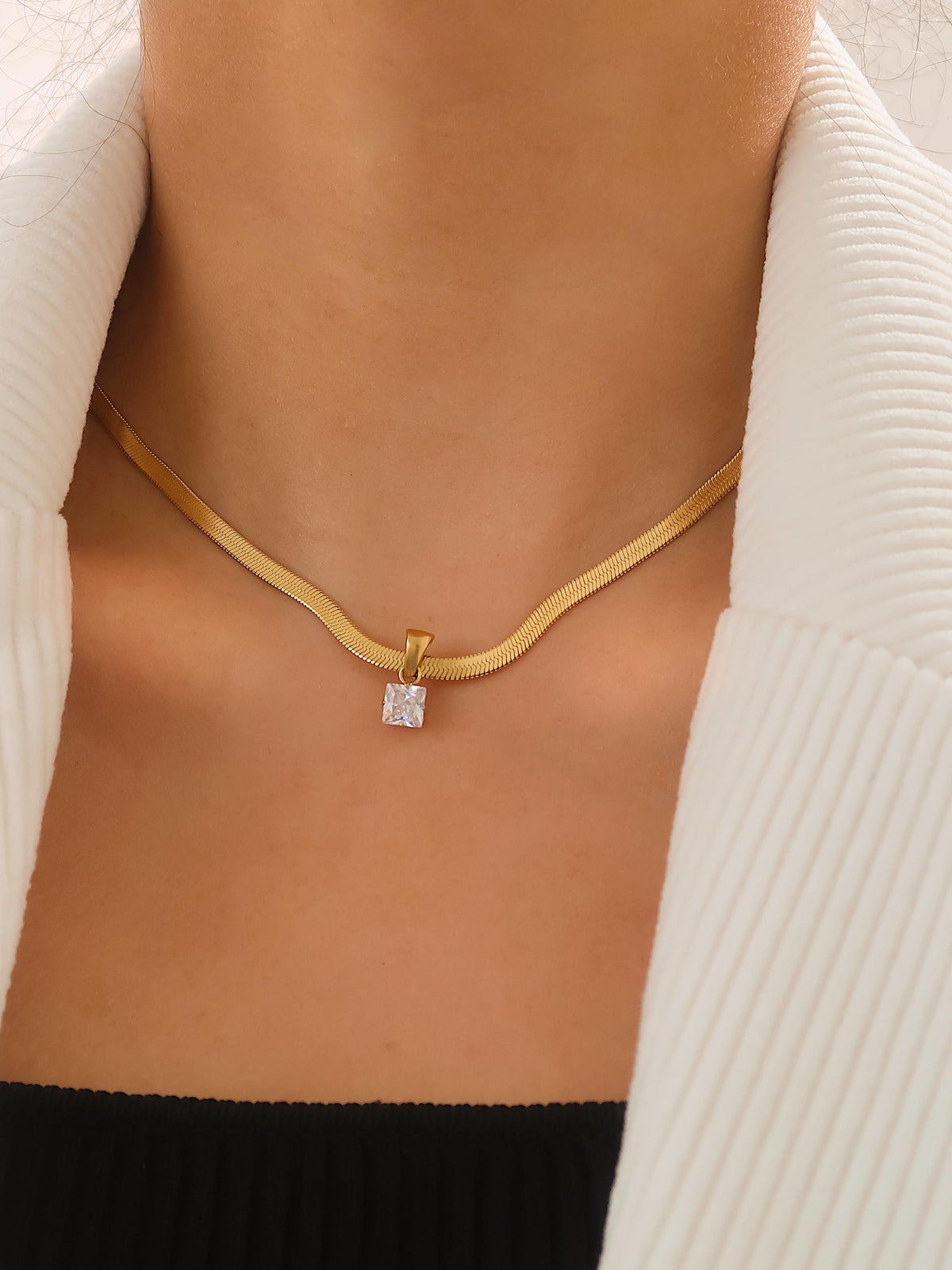 18k Gold Non-tarnish Cz Snake Chain Necklace