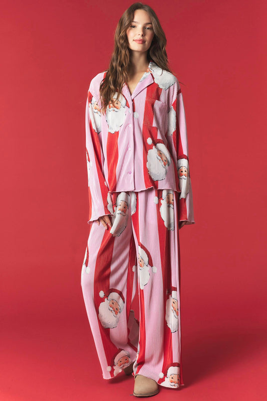 Christmas Printed Plisse Pajama Set