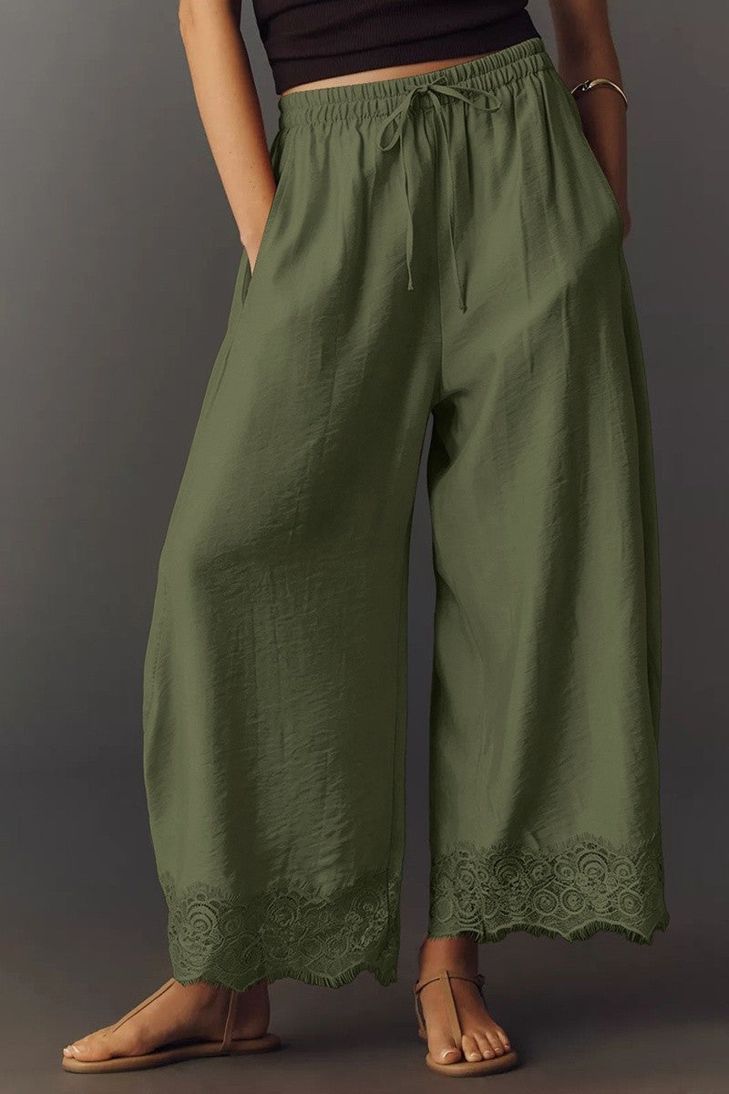 Lace-trim Wide-leg Casual Pants