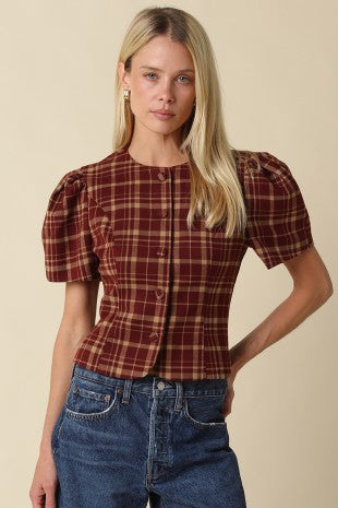 Charlie Plaid Puff Sleeve Blouse