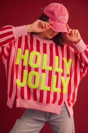 Oversized Striped Sweatshirt Featuring Bold Neon Top