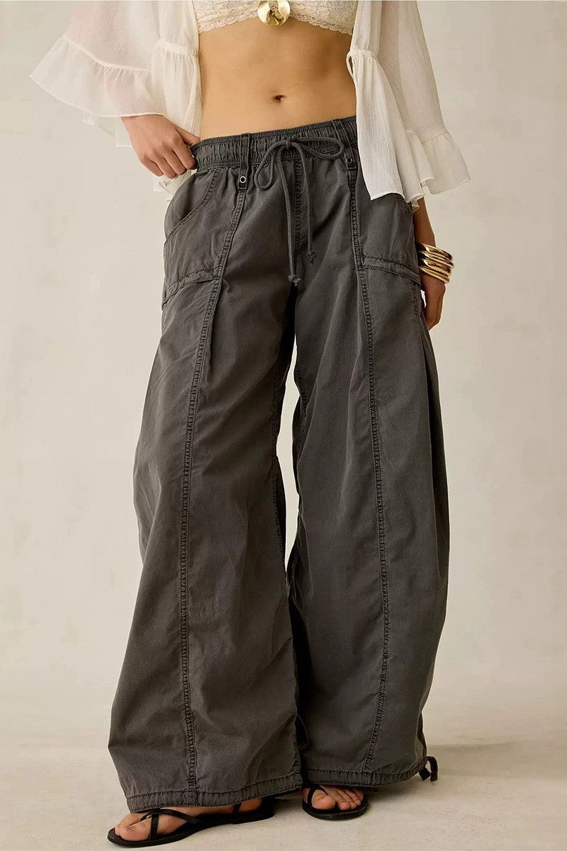 Drawstring Elastic Waist Wide Leg Pants