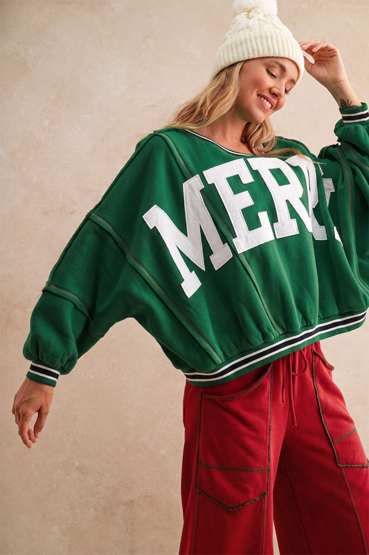 Hunter Green/Ivory Oversized Merry Patch Sweatshirt