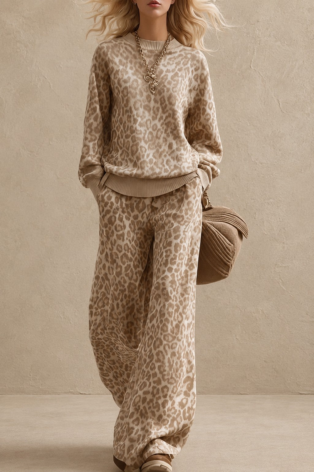 Leopard Print Knit Lounge Set Relaxed Boutique Outfit