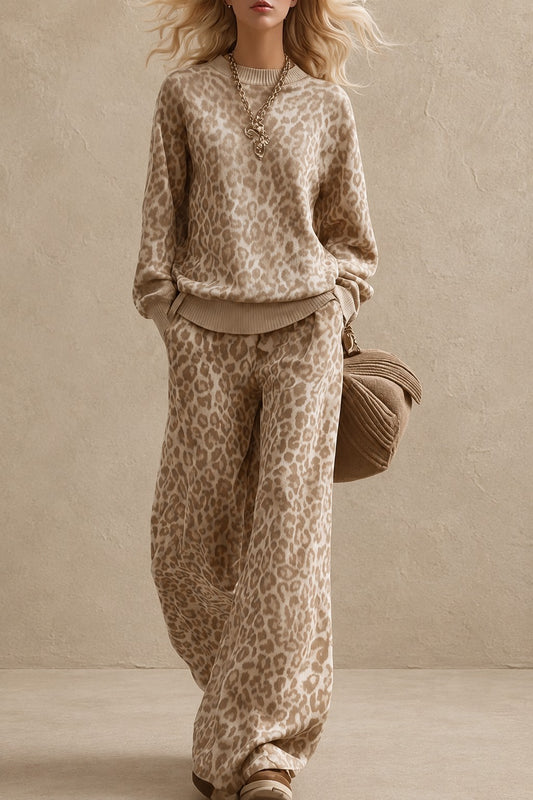Leopard Print Knit Lounge Set Relaxed Boutique Outfit