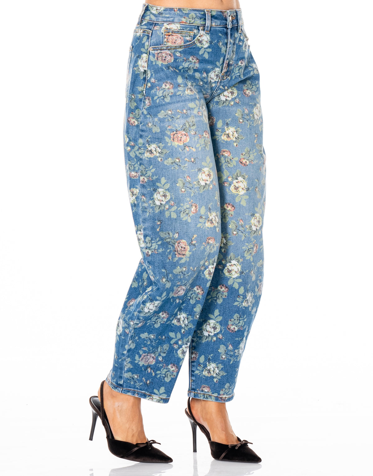 Floral Barrell Stretch Denim