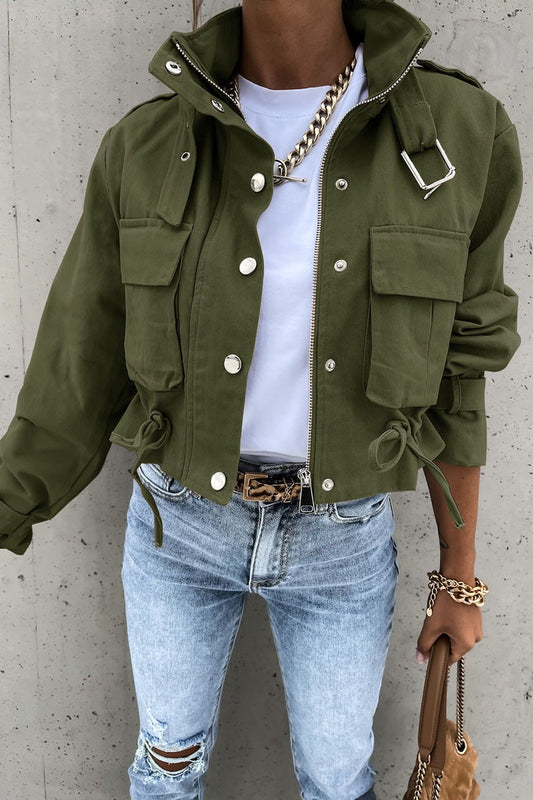 Zip-front Crop Jacket With Side Ties