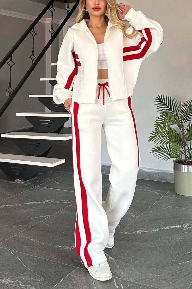 Y2k Striped Zip Up Jacket And Wide Leg Pants Set