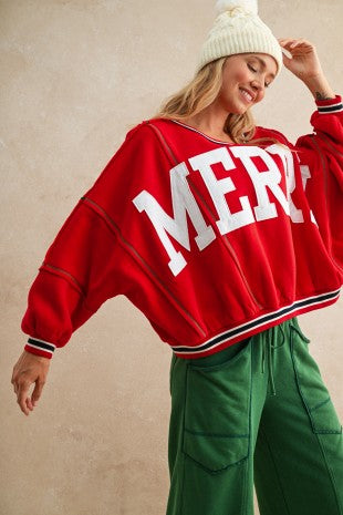 Red/Ivory Oversized Merry Patch Sweatshirt