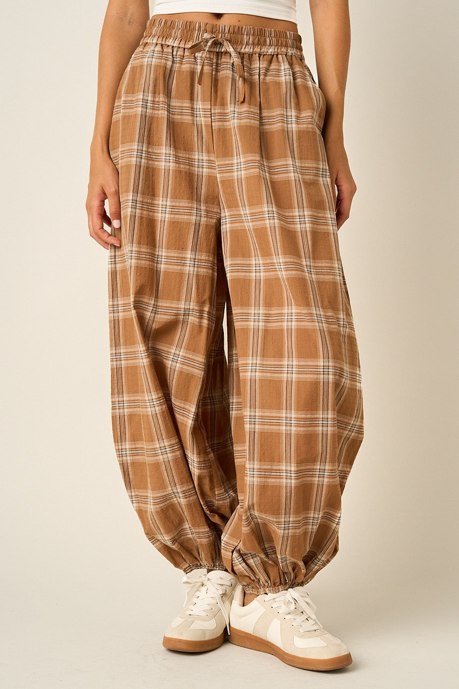Plaid Print Balloon Jogger Pants