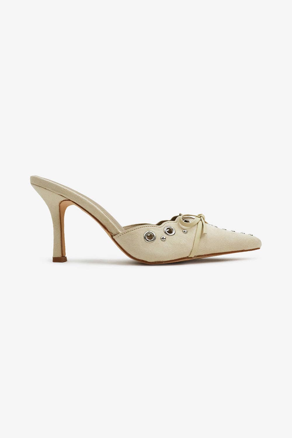 Pointed Toe Mule w/ Bow & Eyelet Embellishments