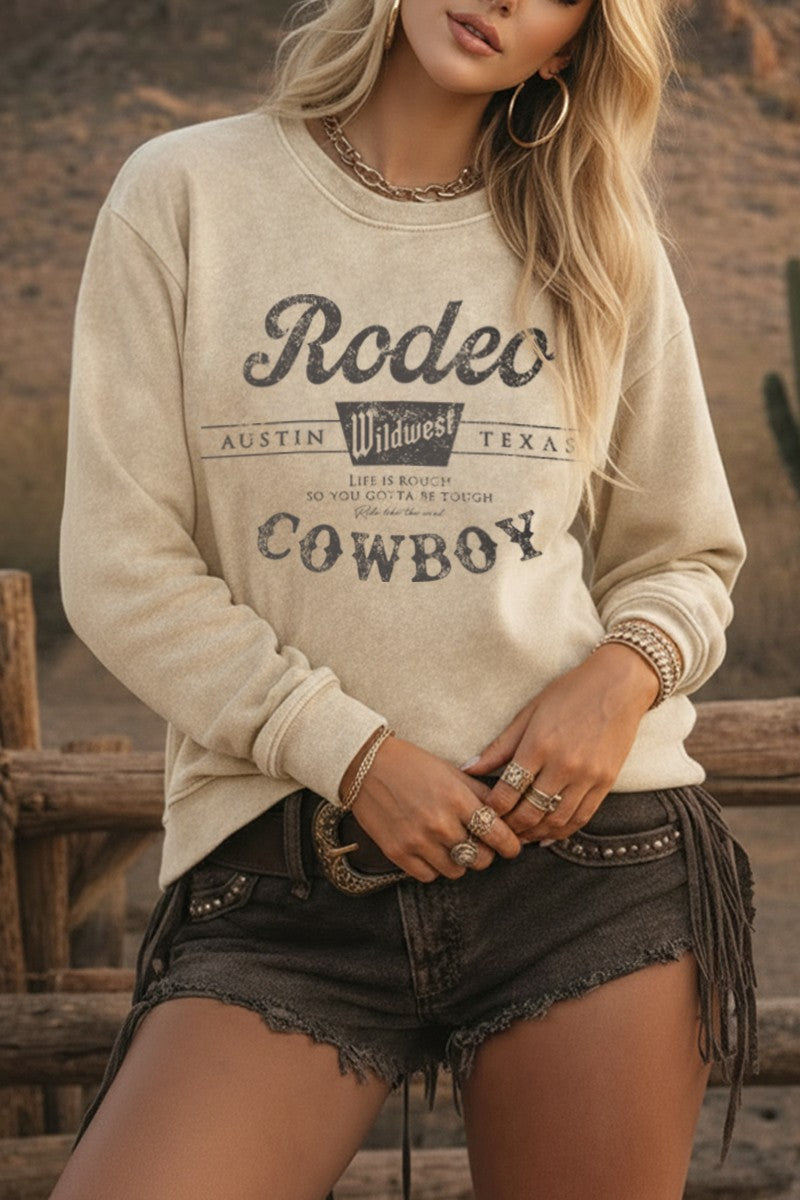 Wild West Rodeo Cowboy Graphic Mineral Wash Sweatshirt