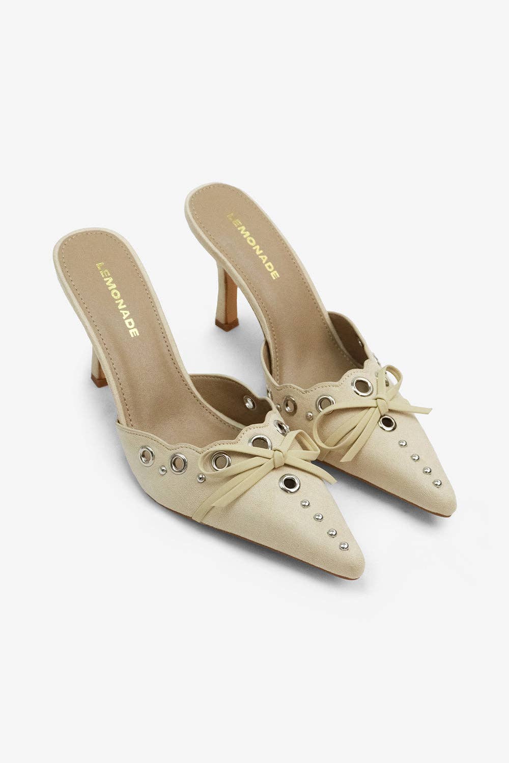 Pointed Toe Mule w/ Bow & Eyelet Embellishments