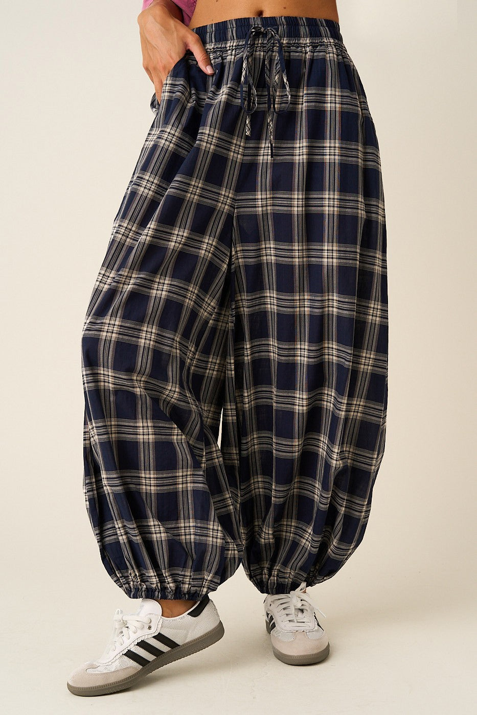 Plaid Print Balloon Jogger Pants