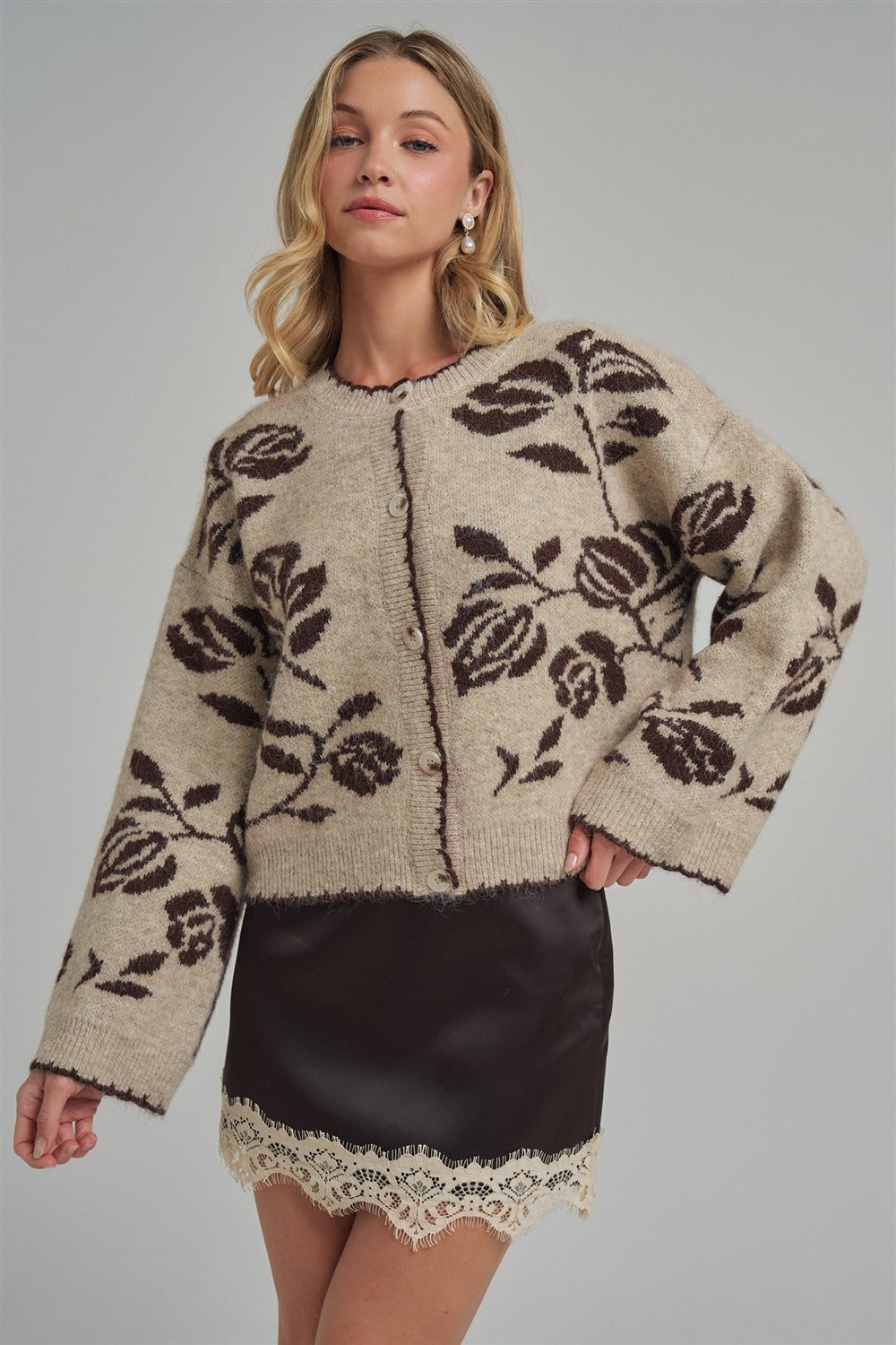 Floral Botanical Pattern Inspired Soft Sweater Fall Cardigan